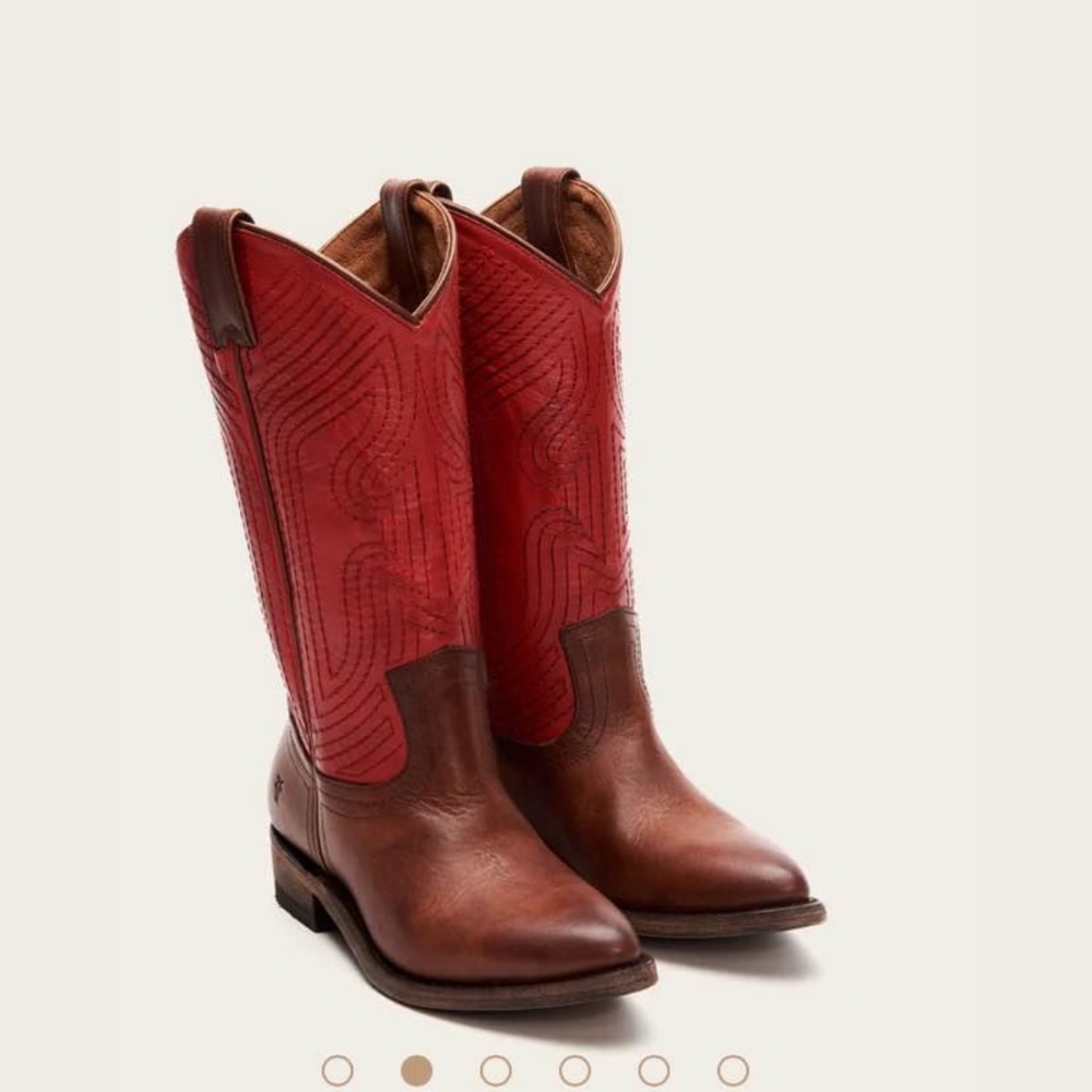 Frye Billy Stitch Pull on Red Multi Cowgirl Boots